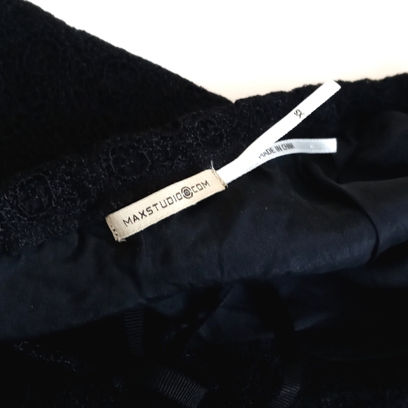 Max Studio Black Lace Crochet Style Rayon Silk Skirt Elastic Drawstring Waist XS - Picture 2 of 16